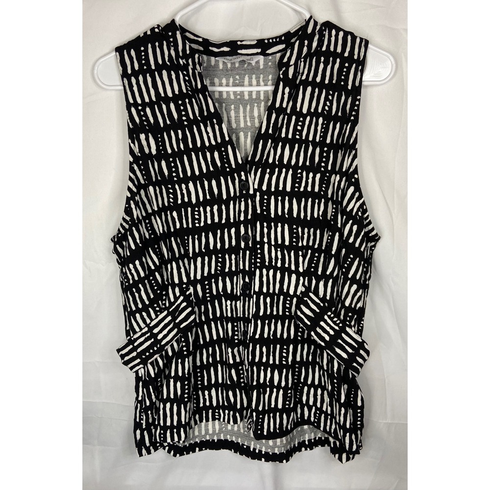 Nine West Womens XL Black White Abstract Dash Print Sleeveless Button Front Top - Picture 8 of 9